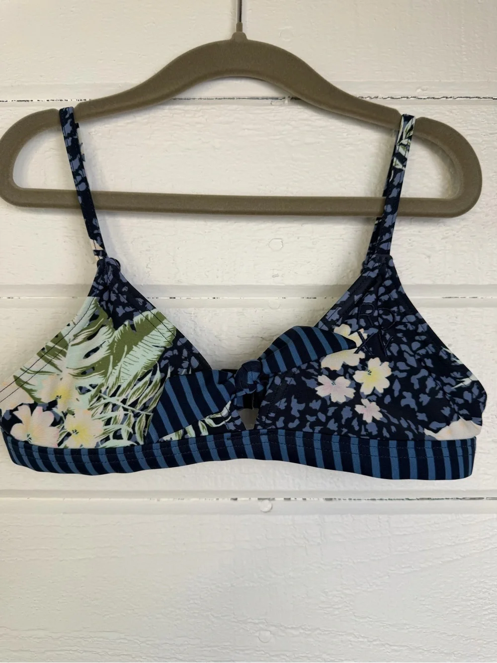 Roxy Girls Navy Blue Floral & Stripe Bikini Top